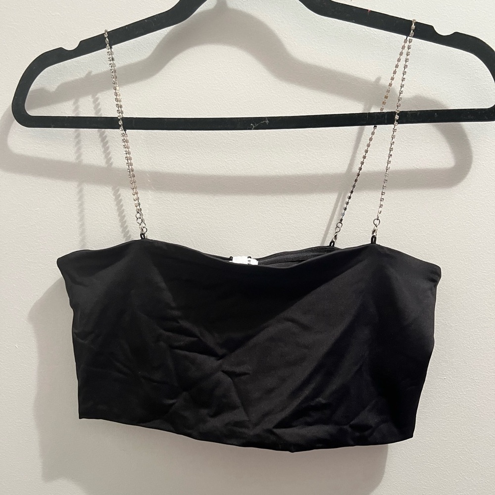 Garage Black Crop Top with Chain Straps